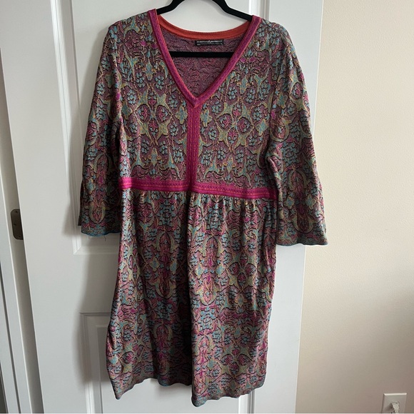Peruvian Connection Dresses & Skirts - Peruvian Connection Pima Cotton Patterned 3/4 Sleeve Sheath Dress